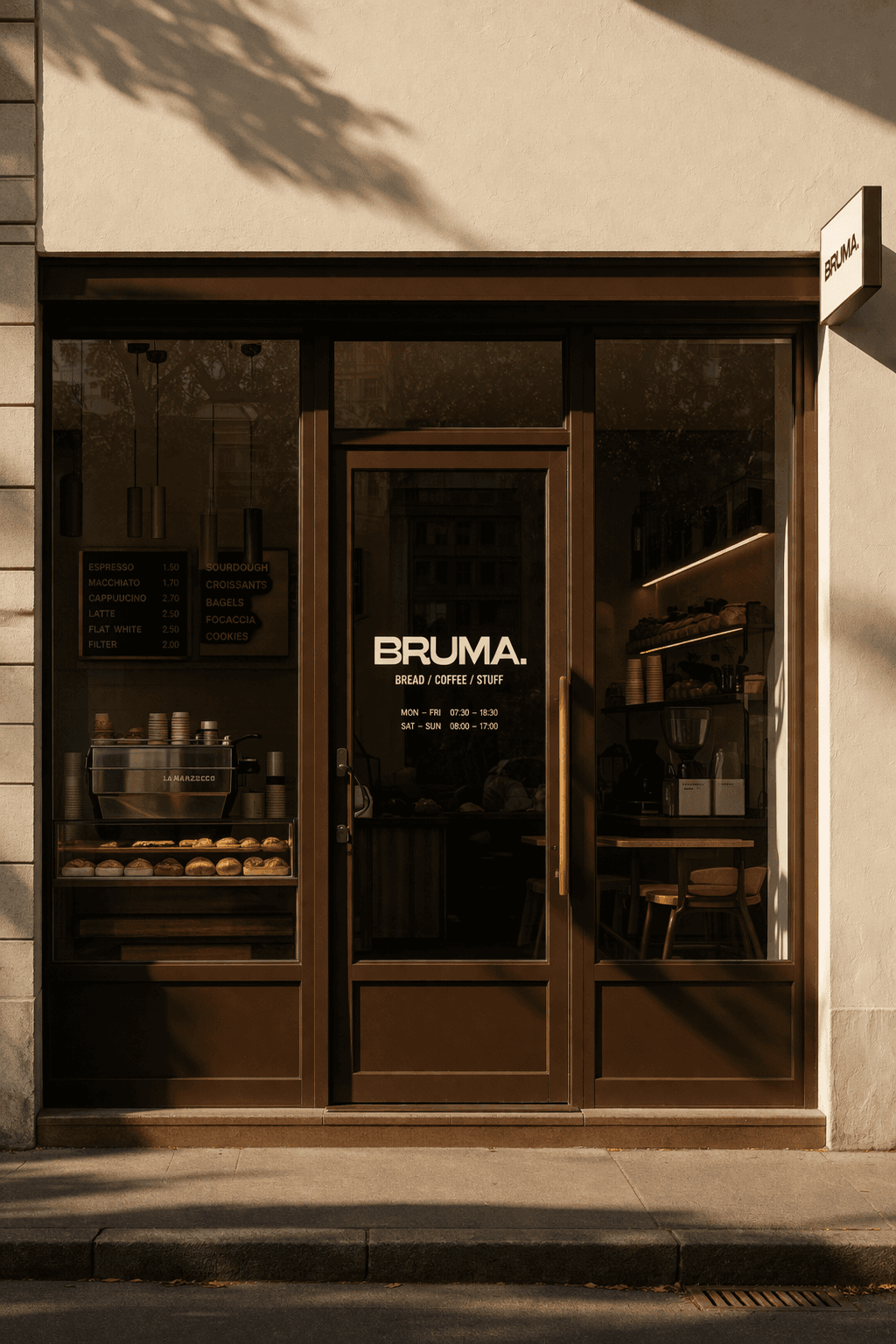 BRUMA storefront with the brand mark on the entrance.