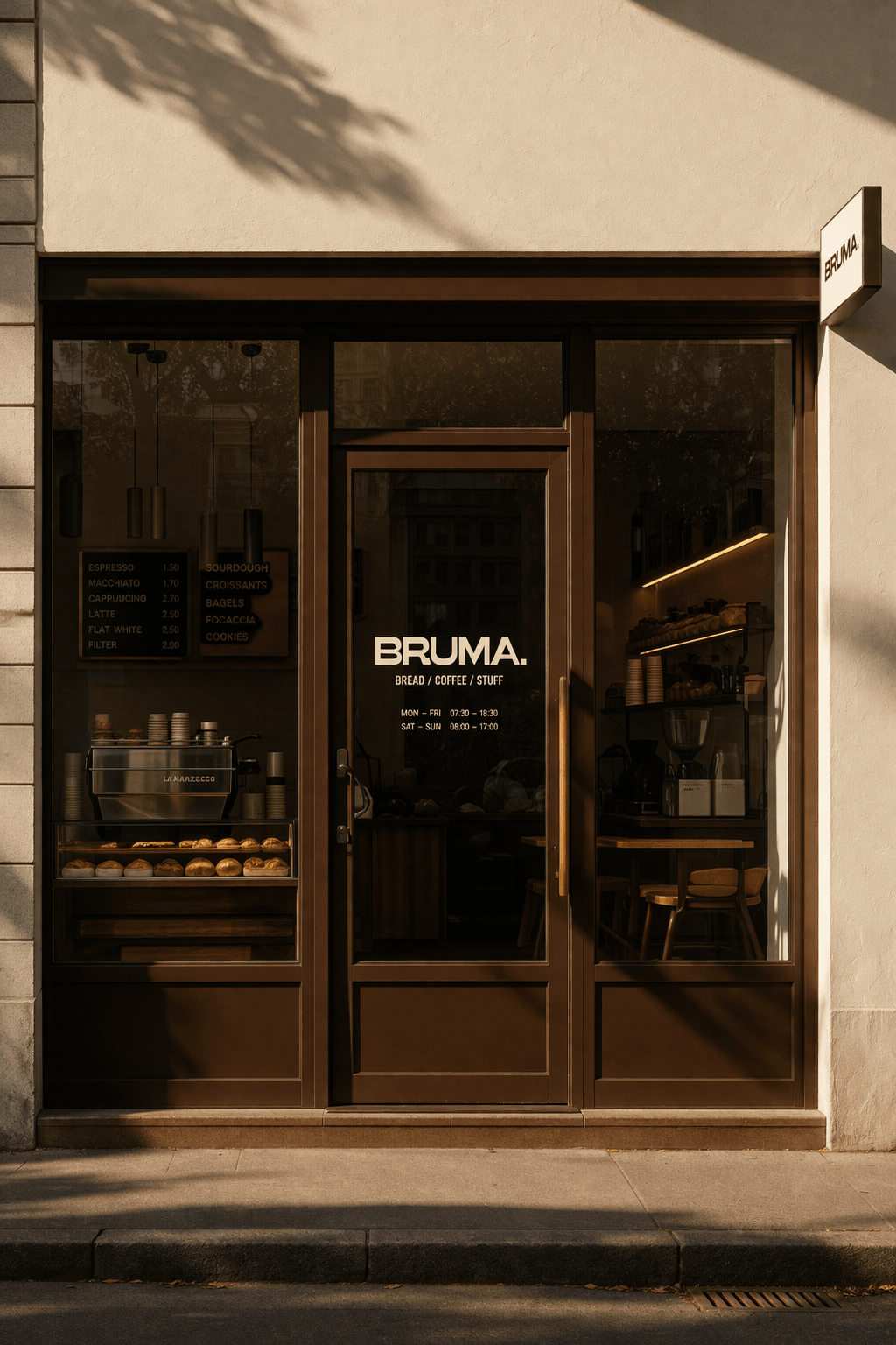 BRUMA storefront with the brand mark on the entrance.