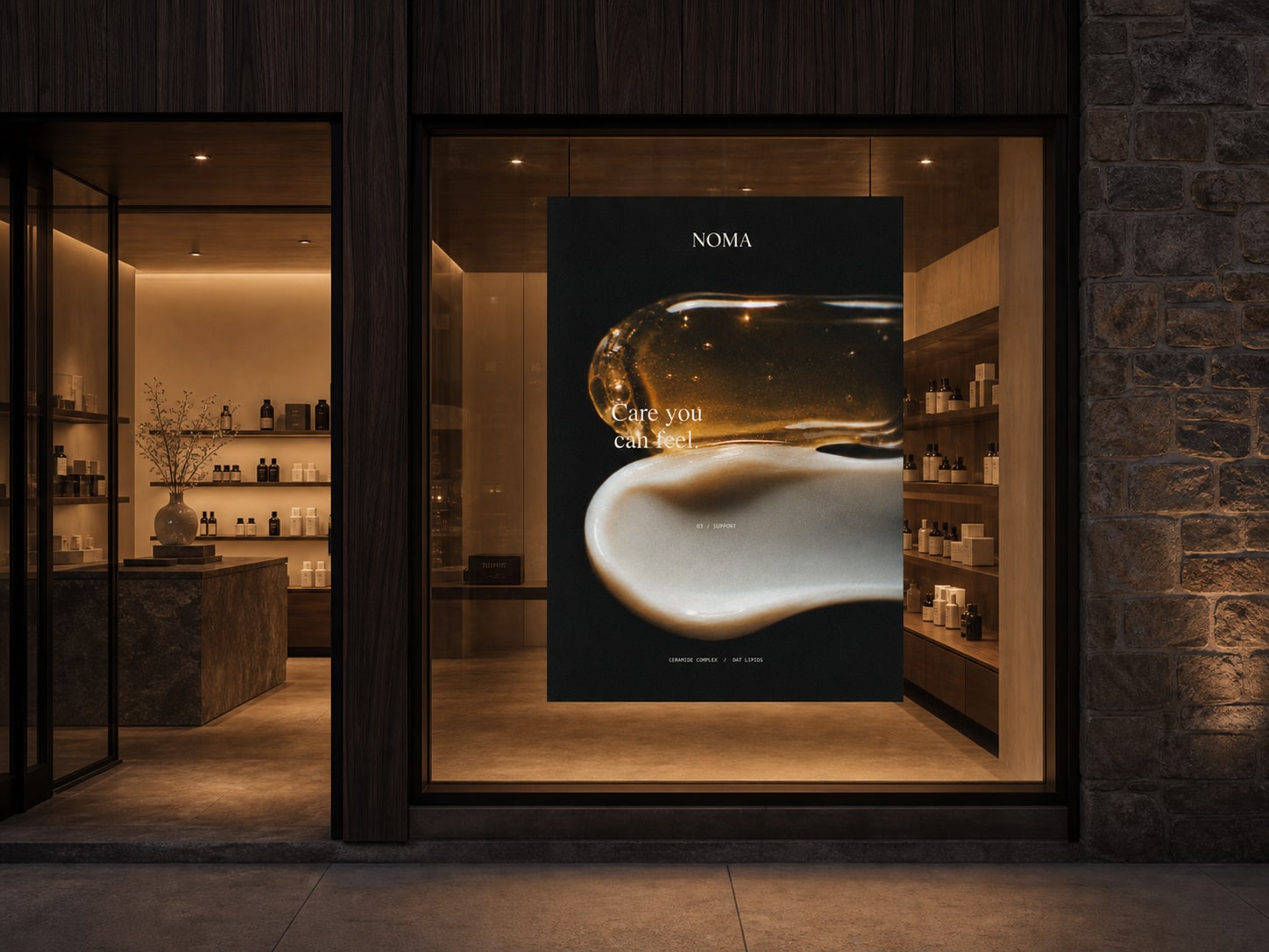 NOMA campaign imagery and typography carried into a storefront display.